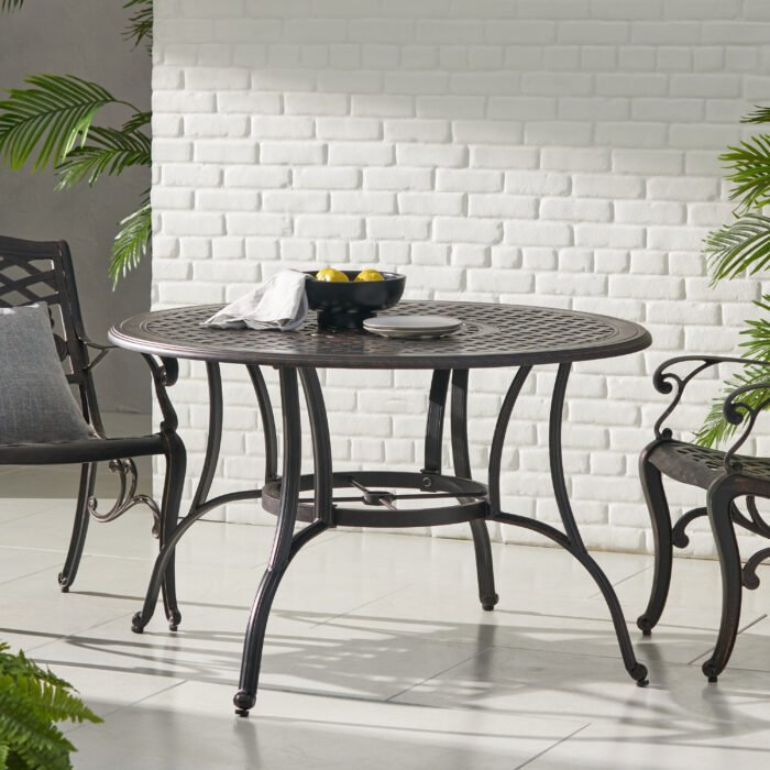 Outdoor Cast Aluminum Circular Dining Table, Black - Image 3