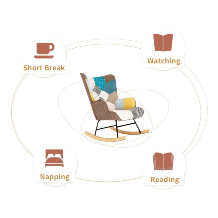 Rocking Chair with ottoman, Mid Century Fabric with Wooden Legs - Image 9