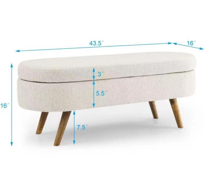 Ottoman Oval Storage Bench Rubber Wood Legs Beige - Image 7