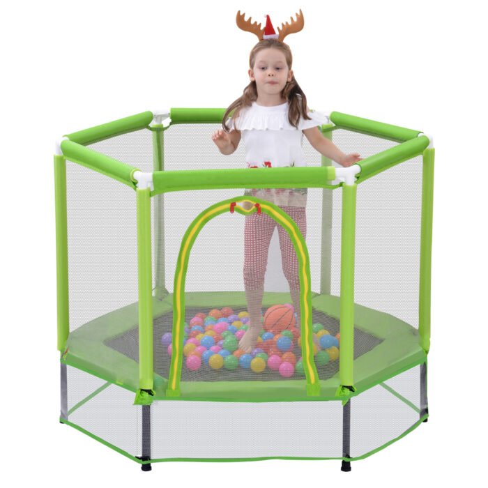 55'' Toddlers Trampoline with Safety Enclosure Net and Balls - Image 4