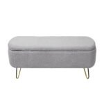 Grey Storage Ottoman Bench for End of Bed Gold Legs - Image 10