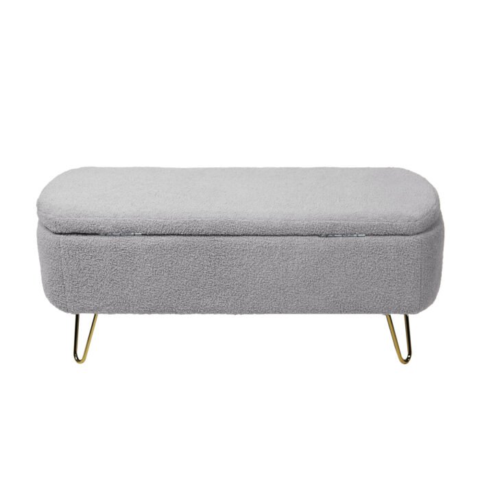 Grey Storage Ottoman Bench for End of Bed Gold Legs - Image 10