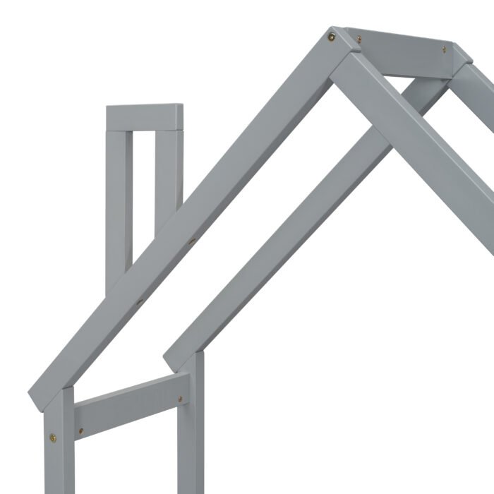 House-shaped Wooden writing Desk Kids study Table Bookshelf Gray - Image 15