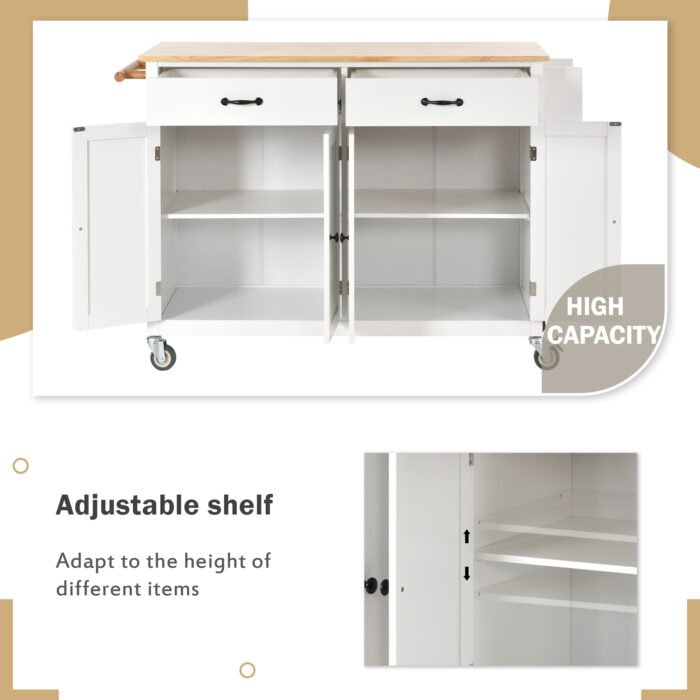 Kitchen Island Cart with Solid Wood Top and Locking Wheels (White) - Image 3