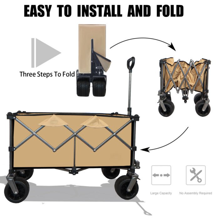 Collapsible Folding Wagon Push Pull Foldable Beach Wagon Cart - Image 10