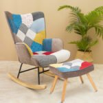 Rocking Chair with ottoman, Mid Century Fabric with Wooden Legs - Image 2