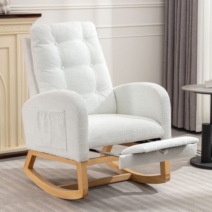 Accent Rocking Chair with Footrest High Back Rubber Wood - Image 5