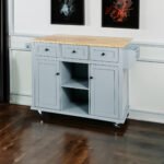 Kitchen handcart with countertop and storage cabinet (gray blue)
