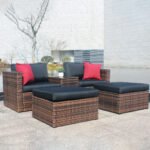 5 Pieces Outdoor Patio Garden Brown Wicker Sectional Conversation Sofa Set - Image 3
