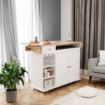 Kitchen Island Cart with Solid Wood Top, Wine Storage, Spice Rack, Towel Rack and Wine Glass Holder - Image 4