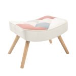 Rocking Chair with ottoman Fabric with Wooden Legs and Patchwork Linen - Image 10