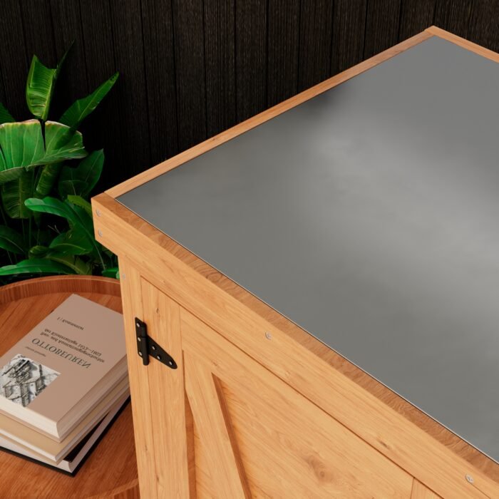 Potting Bench with Storage Cabinet and Metal Table Top for Outdoor Patio - Image 11