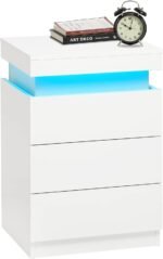 Modern Nightstand With 3 Drawers with Multi-Colour LED Light - Image 9