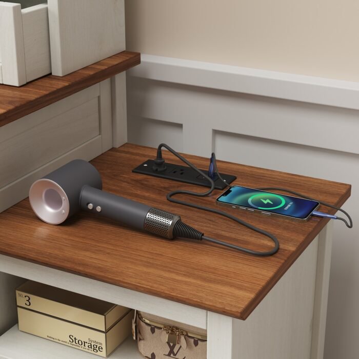 46.5-inch dressing table with adjustable LED lighting mirror and charging station and soft cushioned stool - Image 8