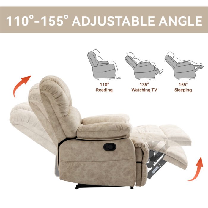 Large Manual Recliner Fabric Chair, Beige - Image 9