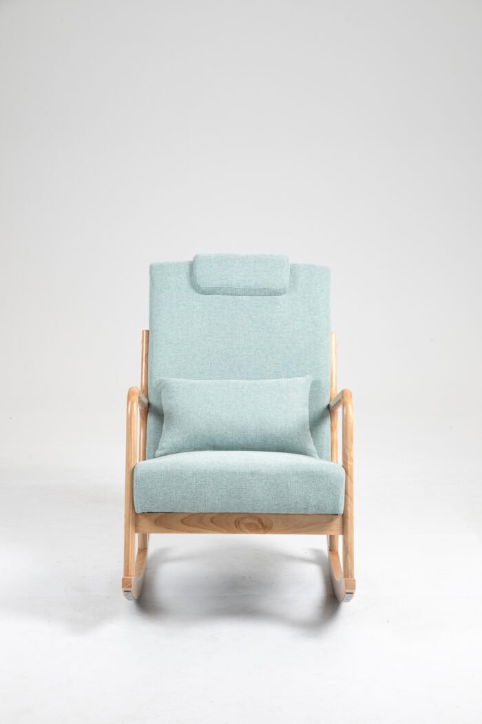 Rocking Chair Upholstered Fabric Armchair with High Backrest - Image 9