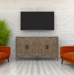 4 Door Wooden Twill Sideboard American Country Vintage Buffet - Image 5