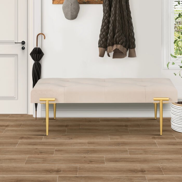 48'' Modern Ottoman Bench Velvet With Gold Metal Legs - Image 2
