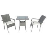 3 Piece Patio Wicker Conversation Set Grey Wicker + white Cushion - Image 7