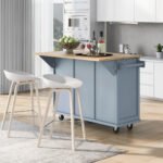 Kitchen handcart with countertop and storage cabinet (gray blue) - Image 4