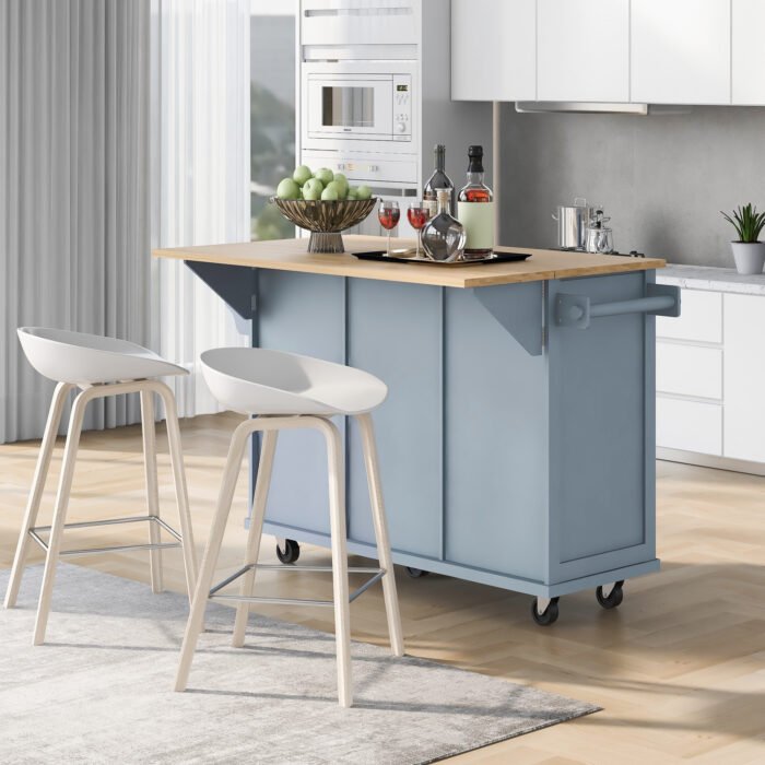 Kitchen handcart with countertop and storage cabinet (gray blue) - Image 4