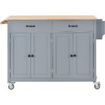 Kitchen Island Cart with Solid Wood Top and Locking Wheels (Gray) - Image 6
