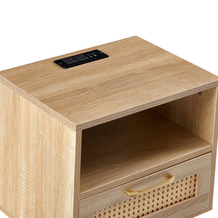 Rattan Nightstand with Power Outlet & USB Ports and drawer - Image 17