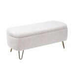 Ivory White Storage Ottoman Bench for End of Bed with Gold Legs - Image 11