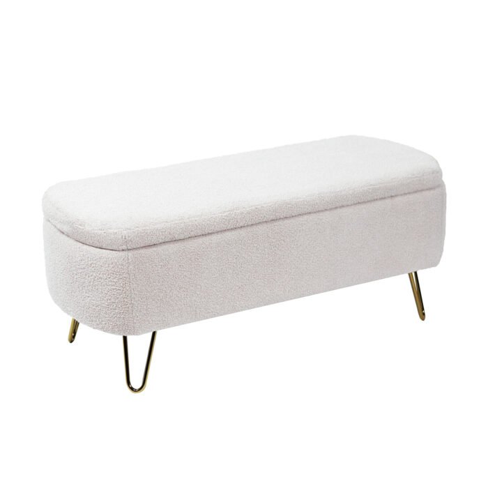 Ivory White Storage Ottoman Bench for End of Bed with Gold Legs - Image 11