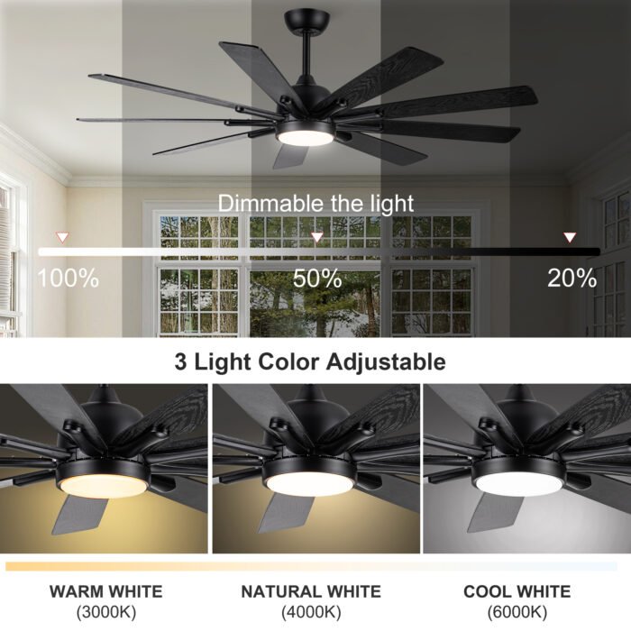 Mordern Farmhouse 62 In Black Ceiling Fan with Smart App and Remote Control - Image 6