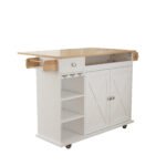 Kitchen Island Cart with Solid Wood Top, Wine Storage, Spice Rack, Towel Rack and Wine Glass Holder - Image 18
