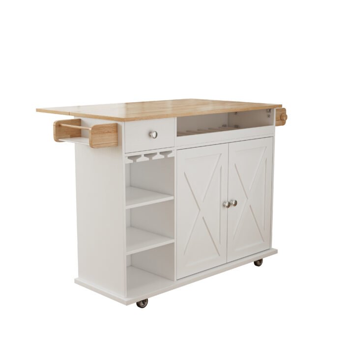 Kitchen Island Cart with Solid Wood Top, Wine Storage, Spice Rack, Towel Rack and Wine Glass Holder - Image 18