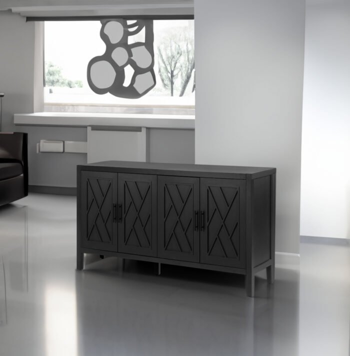 4 Door Wooden Twill Sideboard American Country Vintage Buffet - Image 4