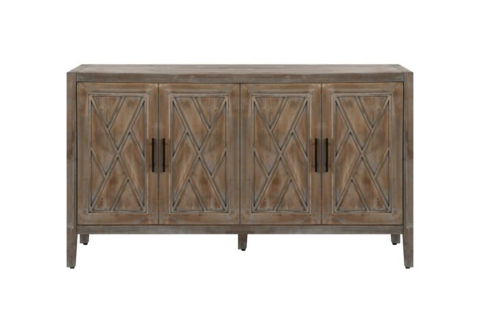 4 Door Wooden Twill Sideboard American Country Vintage Buffet - Image 7