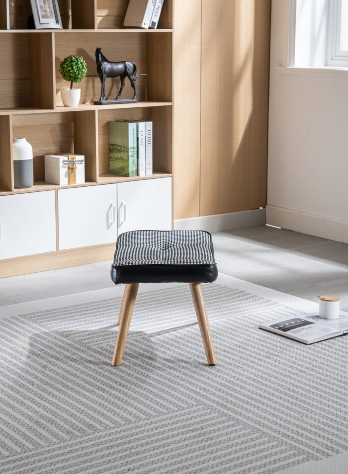 Wooden Cushioned ottoman Stool Square Foot Stool (black) - Image 2