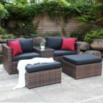 5 Pieces Outdoor Patio Garden Brown Wicker Sectional Conversation Sofa Set - Image 2