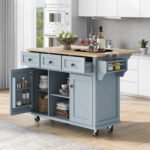 Kitchen handcart with countertop and storage cabinet (gray blue) - Image 2