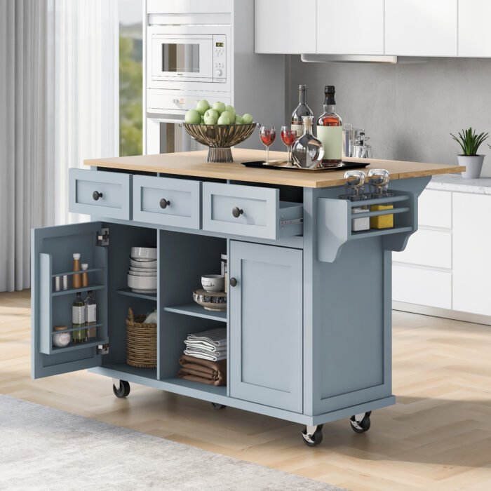 Kitchen handcart with countertop and storage cabinet (gray blue) - Image 2
