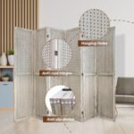6 Panel Wooden Folding Room Divider Display for Privacy (5,6ft) natural wood - Image 4