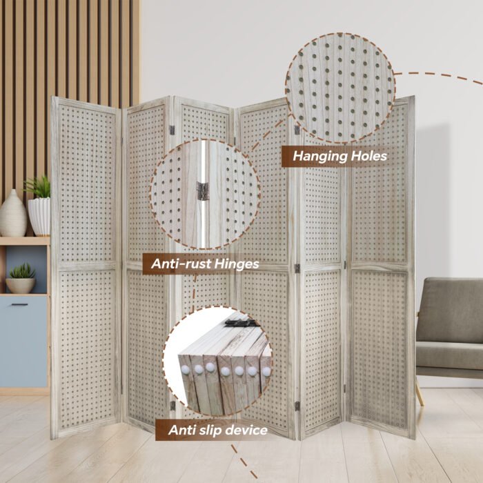 6 Panel Wooden Folding Room Divider Display for Privacy (5,6ft) natural wood - Image 4