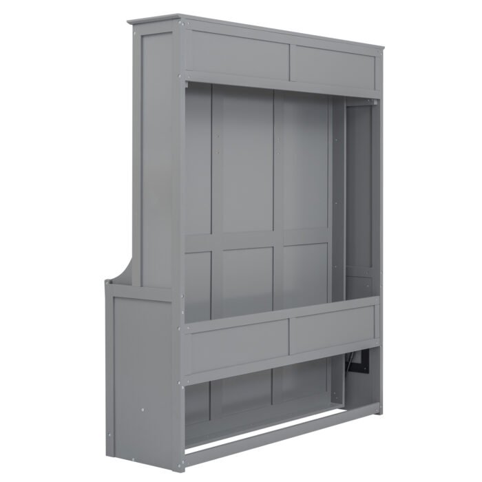 Queen Size Murphy Bed with a Shelf, Gray - Image 10