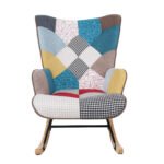 Rocking Chair with ottoman, Mid Century Fabric with Wooden Legs - Image 4