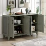 TREXM side panel with 4 door large storage and adjustable shelves and metal handles (antique gray) - Image 4