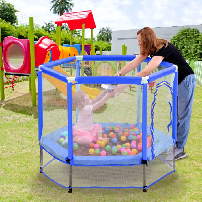 55'' Toddlers Trampoline with Safety Enclosure Net and Balls - Image 2