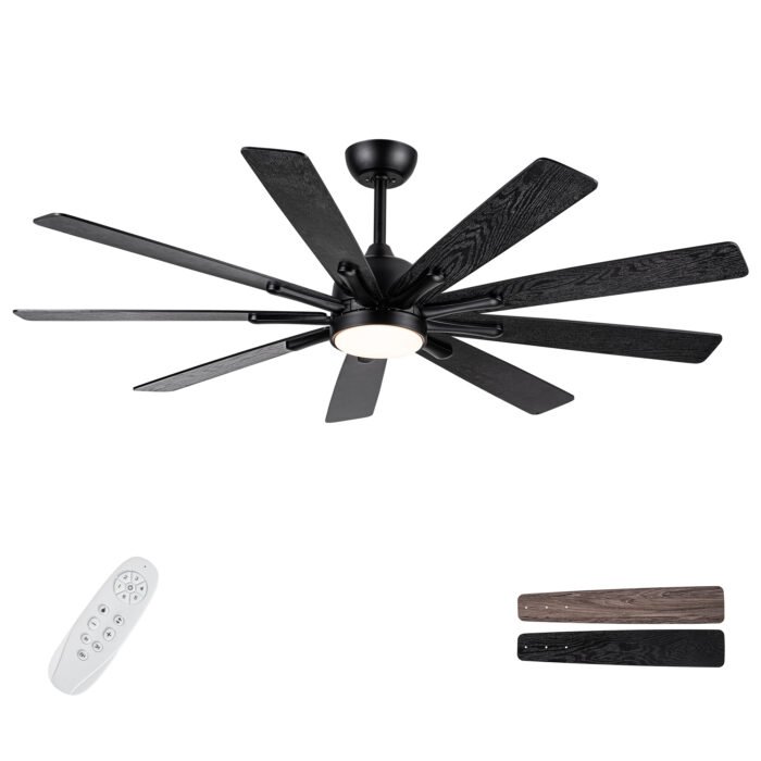 Mordern Farmhouse 62 In Black Ceiling Fan with Smart App and Remote Control - Image 15
