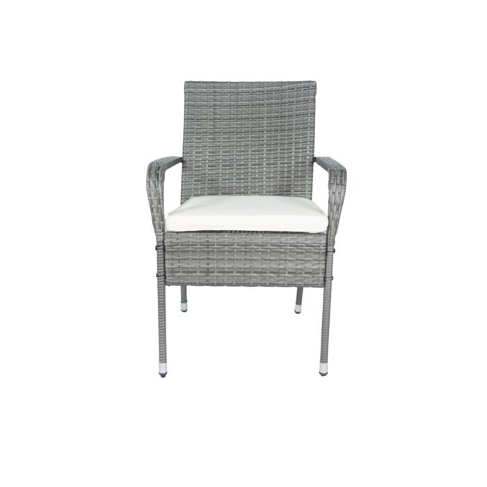 3 Piece Patio Wicker Conversation Set Grey Wicker + white Cushion - Image 11