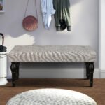 Ottoman Bench 4-thickened Roman Column Feet French Upholstered Bedside Bench - Image 3