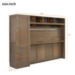 Full Size Murphy Bed with Wardrobe, Drawers and Open Shelves, Antique Grey - Image 11