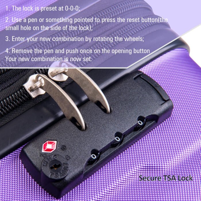 2 Piece Lightweight Luggage Set with ABS and TSA Lock (20/28) Purple - Image 6