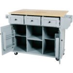 Kitchen handcart with countertop and storage cabinet (gray blue) - Image 12
